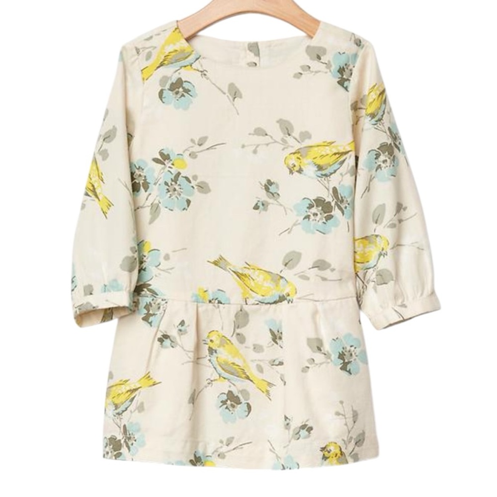 BabyGap Toddler 3 Years Floral Bird Drop Waist Long Sleeve Dress - Picture 9 of 9